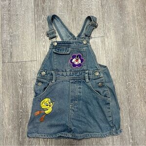 Vintage Looney Tunes Overalls Shortalls Girl's size 5 Tweety Bird Sylvester